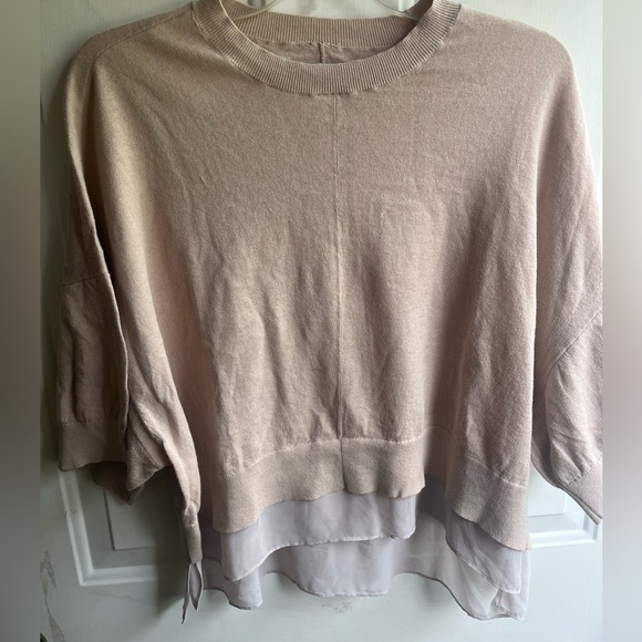 All Saints Women’s Linen Blend Relm Knit Neutral Slouchy Layered Top Sz Small - Picture 1 of 6